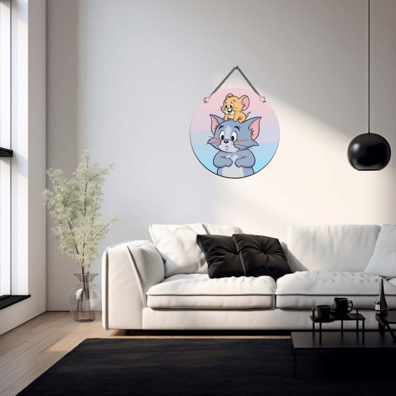 Tom and Jerry Theme Wooden Wall Hanging Playful Cartoon Art for Children's Bedroom and Playroom Decor Wall Art Modern Decor Item Return Gift